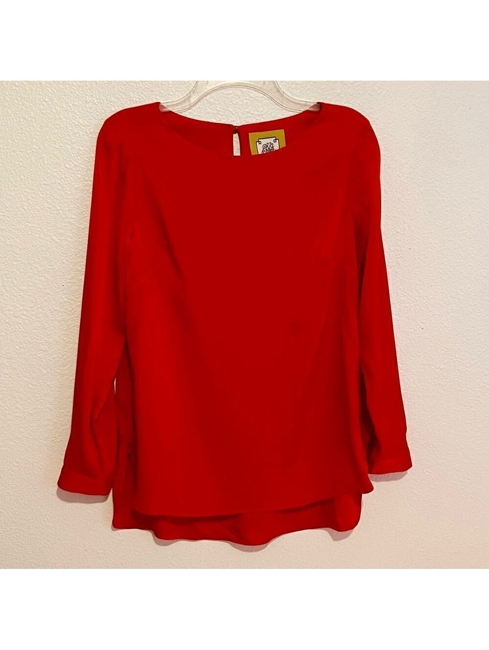 Elizabeth McKay 100% Silk Red Bateau Neck Long Sleeve LS Sleeve Popover Top S